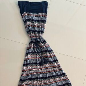 Navy and Color Pattern Maxi Dress